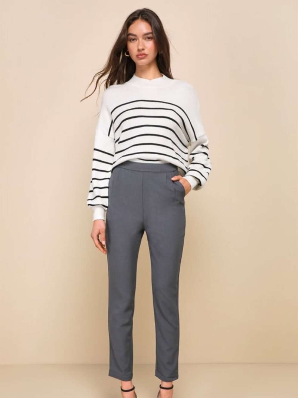Lulus Kick It Grey High-waisted Trouser Pants - Size L